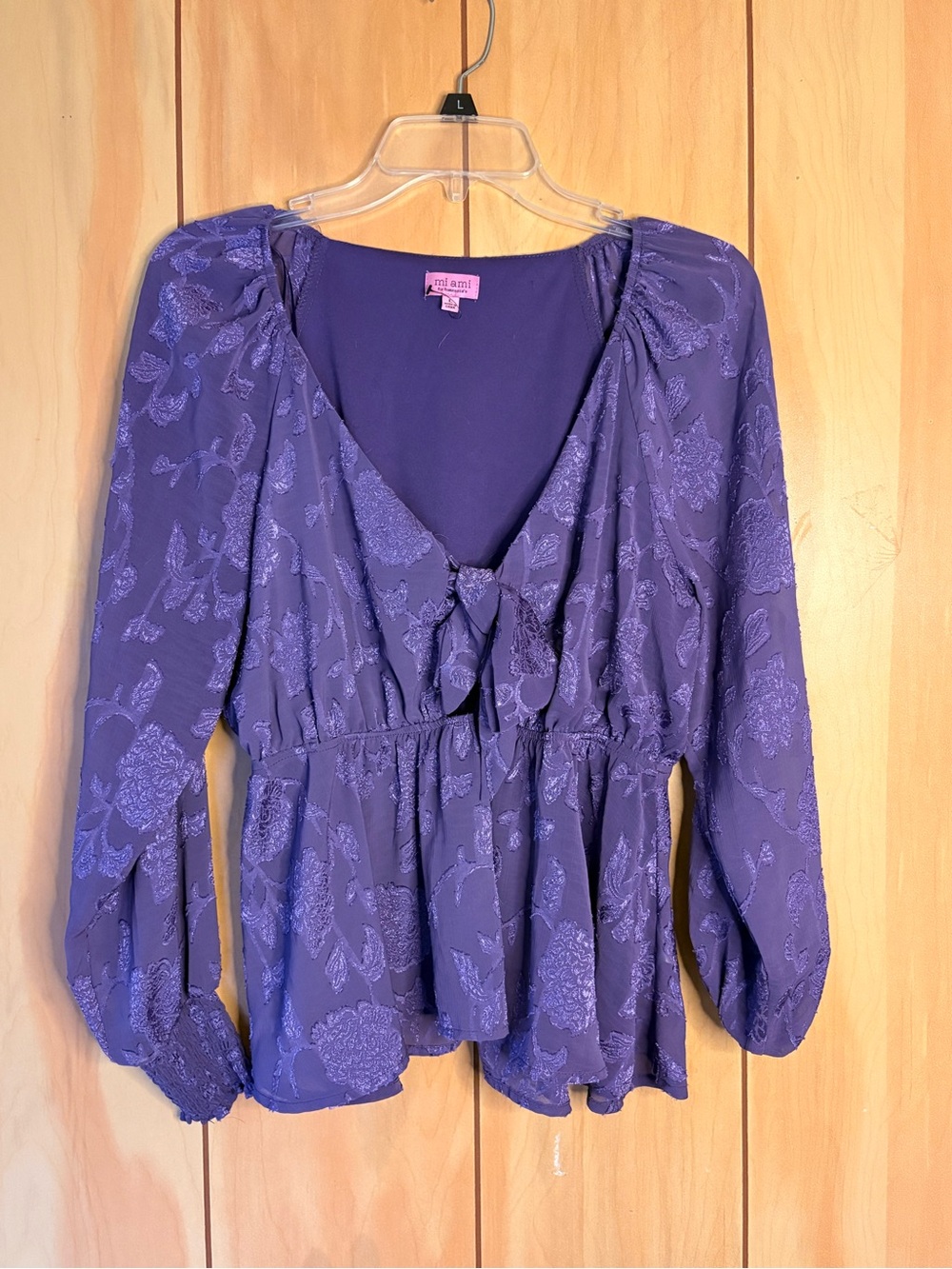 Miami Deep Purple Floral Tie-Front Peasant Top